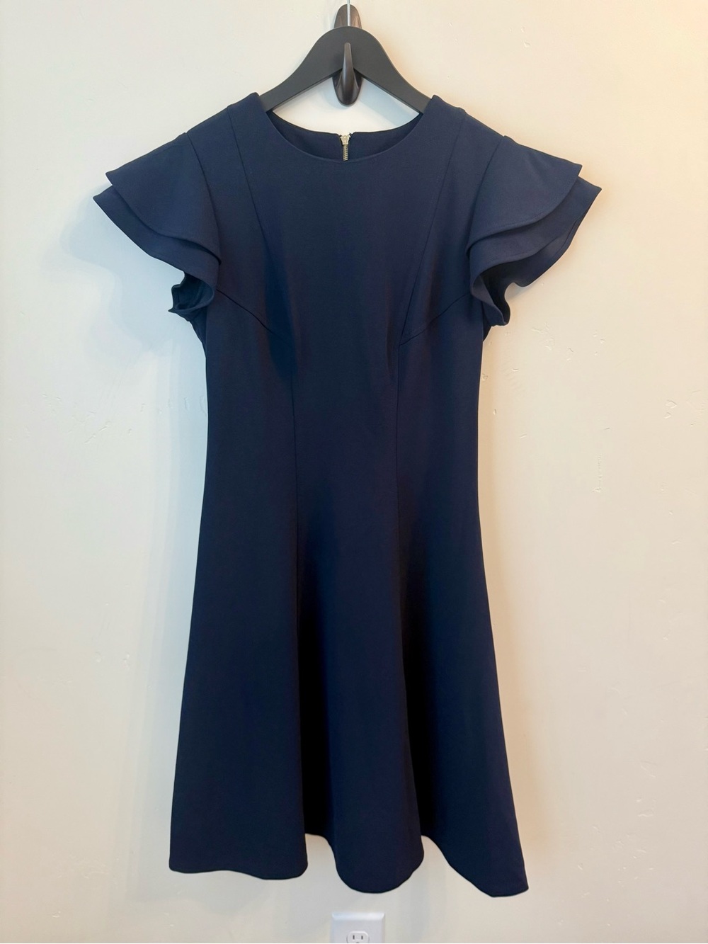Tommy Hilfiger Navy Flutter Ruffle Sleeve Fit & Flare Dress 4 NWOT Gold Zip